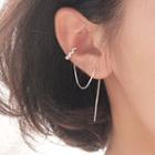 925 Sterling Silver Rhinestone Wavy Dangle Earring Platinum Plating - One Size