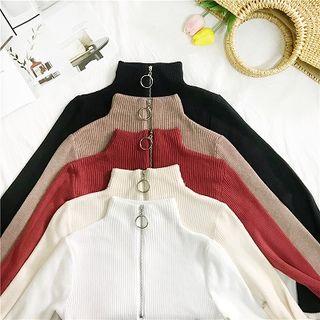 Plain Turtle-neck Long-sleeve Loose-fit Knit Top