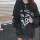 Lettering Heart Print Sweatshirt Dark Gray - One Size