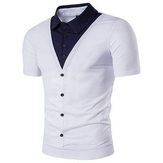 Mock Two Piece Short Sleeve Collared T-shirt