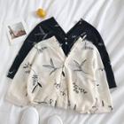 Print V-neck Loose-fit Cropped Blouse