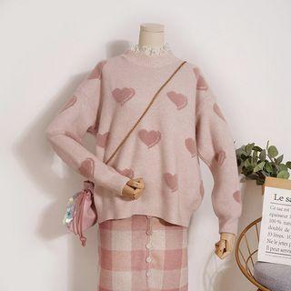 Heart Pattern Lace Trim Sweater