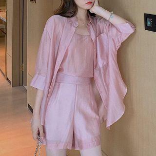 Set: Plain Shirt + Camisole Top + Shorts