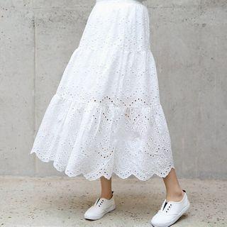 Eyelet-lace Tiered Maxi Skirt
