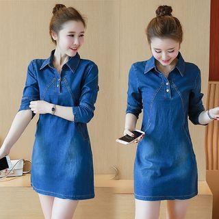 Long-sleeve Mini Denim Polo Dress