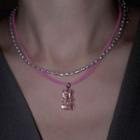 Bear Layered Necklace Pink & White - One Size