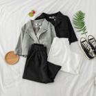 Set: Double-button Cropped Jacket + Pleated Shorts