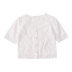 Short-sleeve Lace Trim Button-up Crop Top