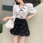 Puff-sleeve Patterned Top / Skort