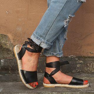 Peep-toe Straw Sandals