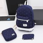 Set Of 3: Dotted Canvas Backpack + Crossbody Bag+ Pouch
