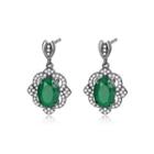 Fashion Vintage Black Plated Geometric Pattern Earrings With Green Cubic Zirconia Black - One Size