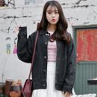 Embroidered Denim Jacket / Crew-neck Long-sleeve T-shirt