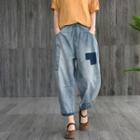 Patched Cropped Harem Jeans