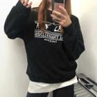 Round-neck Printed Long-sleeve Sweatshirt Black - One Size