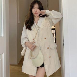 Puff-sleeve Blouse / Asymmetrical Tassel Trim Vest