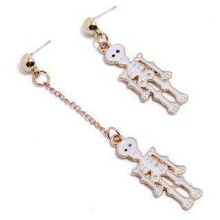 Skeleton Drop Asymmetrical Earring 1 Pair - Asymmetric - Gold & White - One Size