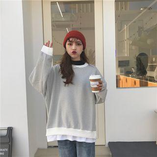 Mock Two-piece Striped Oversize Pullover