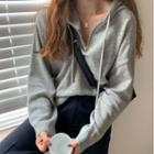 Long-sleeve Hooded Knit Top Gray - One Size