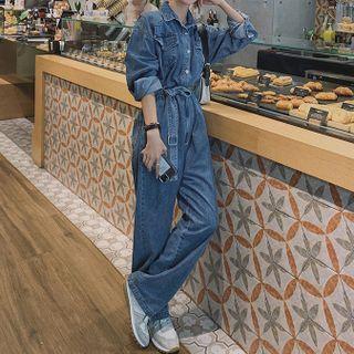 Set: Denim Shirt Jumpsuit + Belt