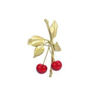Fashion Elegant Enamel Cherry Brooch Silver - One Size