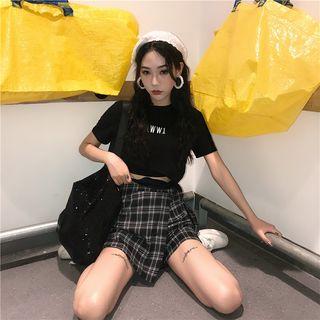 Embroidered Short-sleeve T-shirt / Plaid Skort