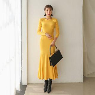 Ruffle-hem Slit-side Midi Dress