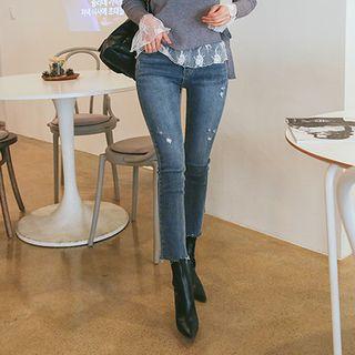 Distressed Slim Straight-cut Jeans