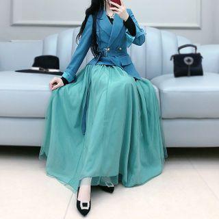 Set: Double Breasted Blazer + Mesh Midi Skirt