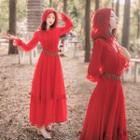 Long-sleeve Hooded Chiffon Maxi A-line Dress