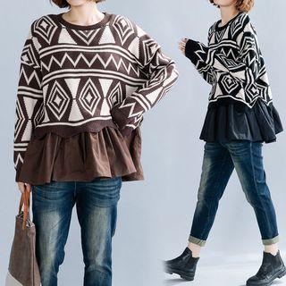 Print Panel Knit Long-sleeve Sweater