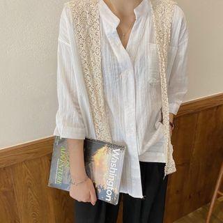 Mock Two Piece Shawl Plain Shirt