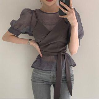 Round Neck Puff Short Sleeve Shirt