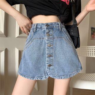High-waist Washed A-line Shorts