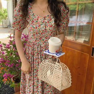 Puff-sleeve Open Back Floral Dress