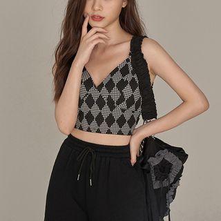 Argyle Print Cropped Camisole Top Argyle - Black & White - One Size