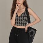 Argyle Print Cropped Camisole Top Argyle - Black & White - One Size
