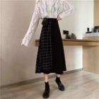 Plaid A-line Midi Knit Skirt Black - One Size