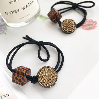 Rhinestone Disc Leopard Print Cube Hair Tie 4x2a8 - One Size