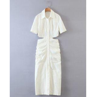 Short-sleeve Cut Out Midi Shirt Dress