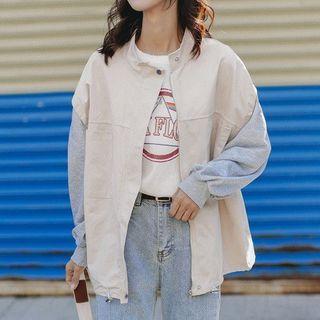 Mock Two-piece Zip Jacket Almond - One Size