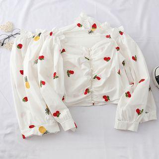 Long-sleeve Fruit Embroidery Top