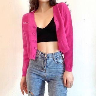 Lettering Cardigan Rose Pink - One Size