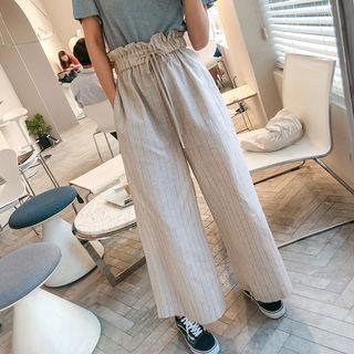 Drawcord-waist Linen Blend Pinstripe Culottes