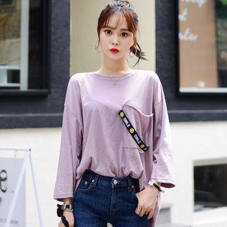 Long-sleeve Pocket-front Appliqu  T-shirt