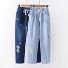 Cartoon Embroidered Washed Jeans