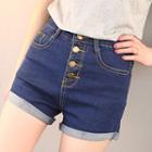 Buttoned Cuffed Denim Shorts