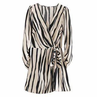 Long-sleeve Zebra Print Tie-waist Romper