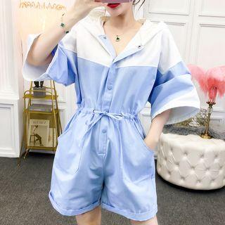 Color Block Hooded 3/4-sleeve Playsuit