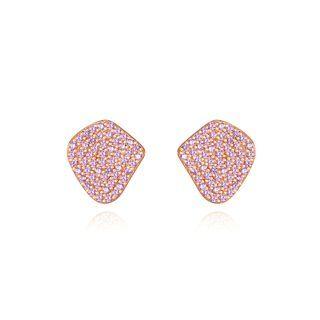 Sterling Silver Plated Gold Simple Bright Geometric Stud Earrings With Pink Cubic Zirconia Golden - One Size